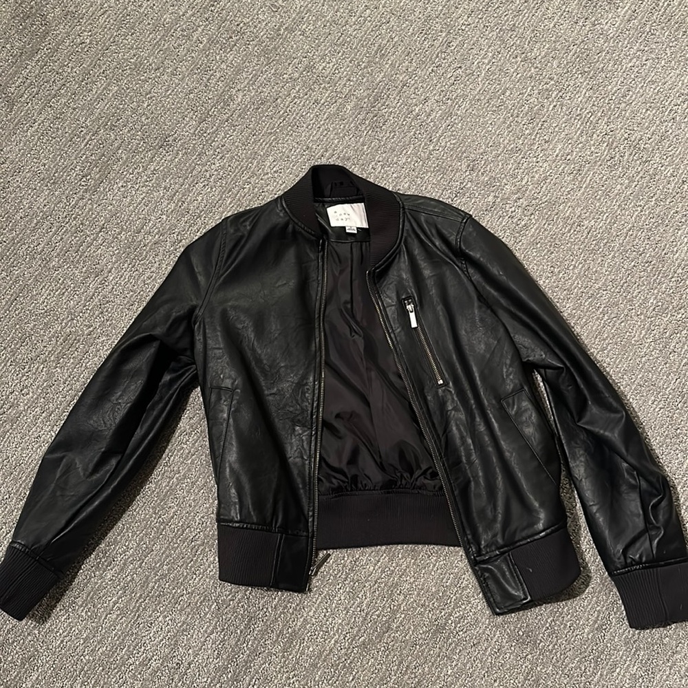 Black leather bomber jacket